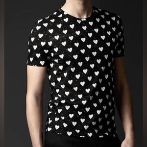 BURBERRY PRORSUM Pre-Fall 2013 Size S Navy & White Heart Graphic Cotton T-shirt